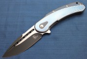 Todd Begg Steelcraft Blue Bodega Framelock Flipper - DLC Coated S35VN Blade with Polished Flats - Two-Tone Blue and Silver Titanium Handle