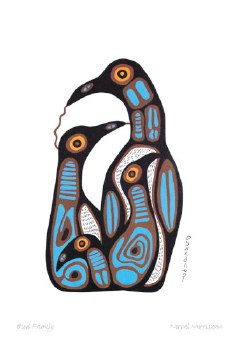 Norval Morriseau: Bird Family Matted Print