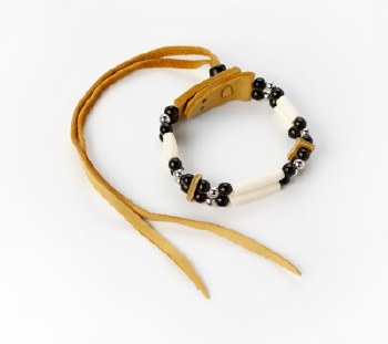 Sharon Kiyoshk-Burritt: Bone Bead Leather Bracelet