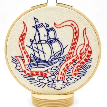 Hook Line & Tinker: Kraken and Ship Complete Embroidery Kit