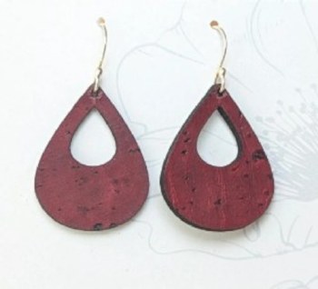 Hello Lovely Cork Co: Wine Red Small Teardrop Earrings