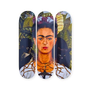 Kahlo x The Skateroom: Self-Portrait with Thorn Necklace and Hummingbird, Triptych