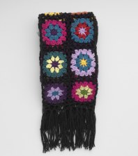 Crochet Square Scarf - Black and Multi-coloured