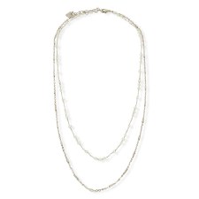 jj + rr - Double Necklace - Silver - White Opal Beads
