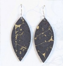 Hello Lovely Cork Co: Navy & Gold Small Leaf Earrings
