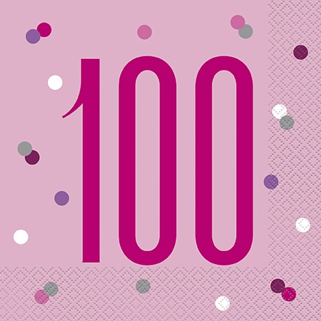 Pink Dot Glitz 100th Napkins Partyworld