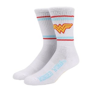 Wonder Woman Blue and Red Striped Mens Athletic Crew Socks