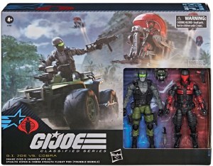GI Joe Classified Snake Eyes vs Stealth Viper Action Figures and Varmint ATV and Cobra Stealth Flight Pod Trubble Bubble Vehicle Set