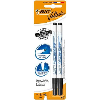 BIC Velleda Slim Whiteboard Markers Black 2 Pack