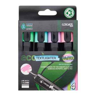 Eco Concept Green 4 Chisel Tip Textlighters Pastel