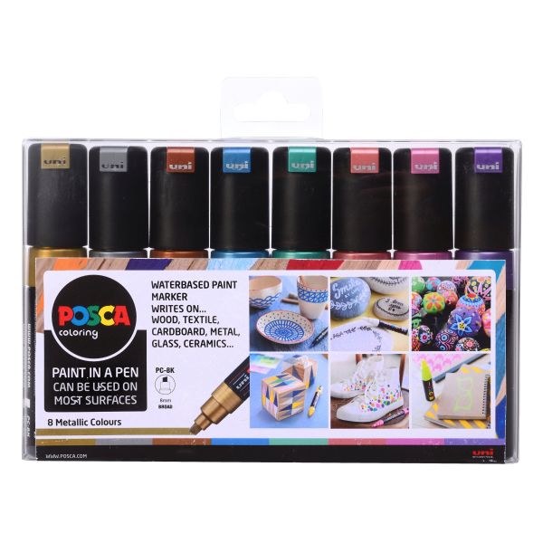 Uni POSCA PC-8K Chisel Tip Paint Marker Set of 8 Standard Colours