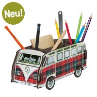 Pencil Holder - Red Plaid Bus