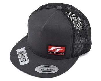 Factory Team Logo &quot;Flatbill&quot; Trucker Hat (Black/Grey) (One Size Fits Most)