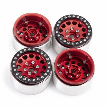1.9&quot; Aluminum Beadlock Wheels  - M105 Red (4) (Black Ring)