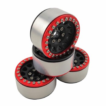 1.9&quot; Aluminum Beadlock Wheels  - M105 Black (4) (Red Ring)