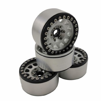 1.9&quot; Aluminum Beadlock Wheels  - M105 Silver (4) (Black Ring)