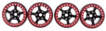 1.9&quot; Aluminum Beadlock Wheels  - 5 Stars (4) (Red Rings)