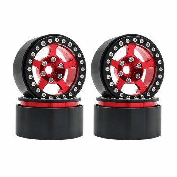 1.9&quot; Aluminum Beadlock Wheels  - 5 Stars (4) (Black Red)
