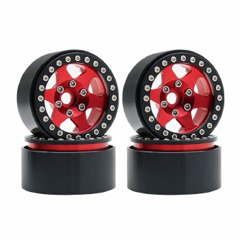 1.9&quot; Aluminum Beadlock Wheels - 6 Star (4) (Red With Black Ring)