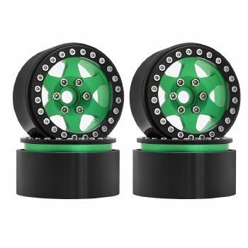 1.9&quot; Aluminum Beadlock Wheels - 6 Star (4) (Green With Black Ring)