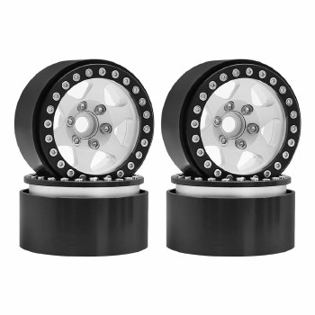 1.9&quot; Aluminum Beadlock Wheels - 6 Star (4) (Silver With Black Ring)