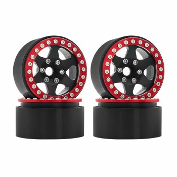 1.9&quot; Aluminum Beadlock Wheels - 6 Star (4) (Black With Red Ring)