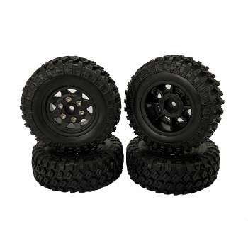 1.0'' Pre-mounted Wheel &amp; Tire Set (4) Black Plastic Wheel
