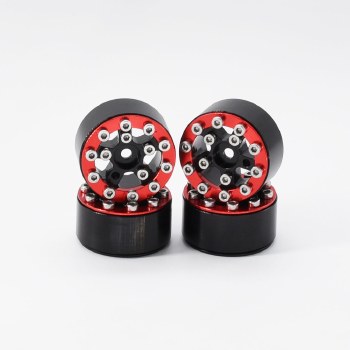 1.0&quot; CNC Aluminum Screws-Style Beadlock Wheels (4)(Red)