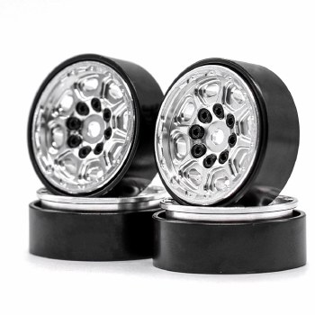 1.0&quot; CNC Beadlock Wheels, TRX-4M 1/18 Car Brass Ring, Aluminum Front &amp; Rear Covers (Black/Silver) (4