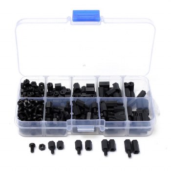Nylon 3mm black hex spacers screw/nut assortment kit 300pc
