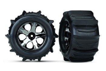raxxas Tires &amp; Wheels, Assembled, Glued (2.8&quot;) (All-Star Black Chrome Wheels, Paddle Tires, Foam Ins