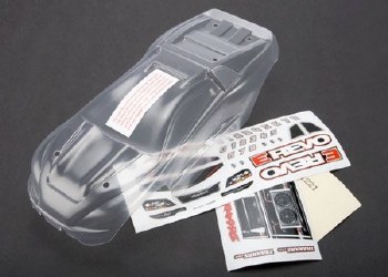 Traxxas body, 1/16 E-Revo (Clear, Requires painting)/Grill &amp; Lights Decal Sheet