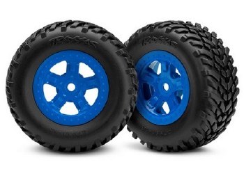 LaTrax Tires and wheels, assembled, glued (SCT blue wheels, SCT off-road racing tires) (1 each, righ