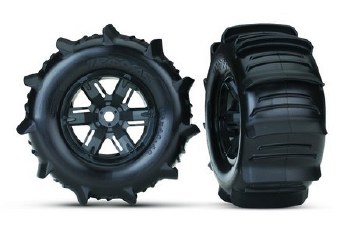 Tires &amp; Wheels, Assembled, Glued (X-Maxx Black Wheels, Paddle Tires, Foam Inserts) (Left &amp; Right) (2