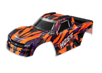 Traxxas Body, Hoss 4X4 VXL, orange/ window, grille, lights decal sheet (assembled with front &amp; rear