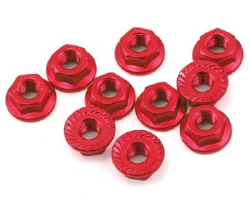 4mm Aluminum Serrated Lock Nut (10) (Red)