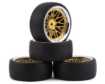 Spec D Pre-Mounted Drift Tires w/LS Mesh Wheels (Chrome/Gold) (4)