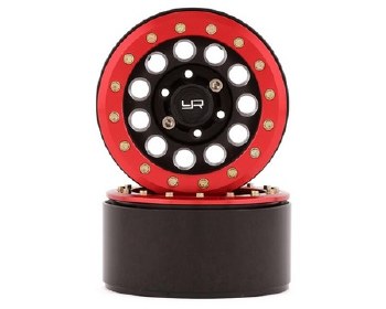 1.9&quot; Aluminum F-RG Beadlock Wheels w/12mm Hex (Black/Red) (2)