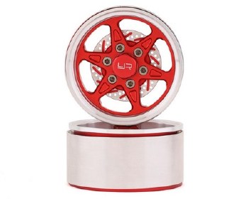 1.9&quot; Aluminum BXC 6 Spoke Beadlock Wheels w/Faux Rotors (Red) (2)