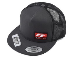 Factory Team Logo "Flatbill" Trucker Hat (Black/Grey) (One Size Fits Most)