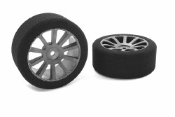 Attack Foam Tires, for 1/10 GP Touring, 40 Shore, 26mm Front, Carbon Rims
