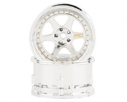 DS Racing Drift Element 6 Spoke Drift Wheels (Triple Chrome w/Gold Rivets) (2)