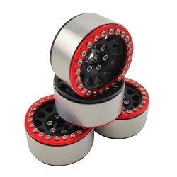 1.9" Aluminum Beadlock Wheels  - M105 Black (4) (Red Ring)