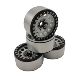 1.9" Aluminum Beadlock Wheels  - M105 Silver (4) (Black Ring)