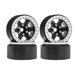 1.9" Aluminum Beadlock Wheels - 6 Star (4) (Black With Silver Ring)