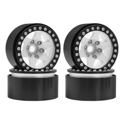 1.9" Aluminum Beadlock Wheels - 6 Star (4) (Silver With Black Ring)