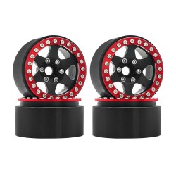1.9" Aluminum Beadlock Wheels - 6 Star (4) (Black With Red Ring)