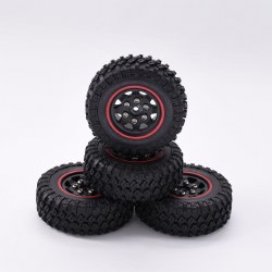 1.0'' Pre-mounted Wheel & Tire Set (4) Black Plastic Wheel with Red Stripe
