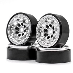 1.0" CNC Beadlock Wheels, TRX-4M 1/18 Car Brass Ring, Aluminum Front & Rear Covers (Black/Silver) (4