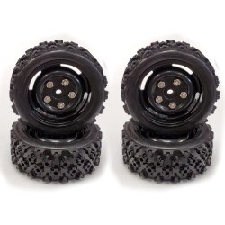 1/10 Rally Wheels w/ Tires. (NOT glued) 12mm Hex 3mm Offset (approx)
4pcs